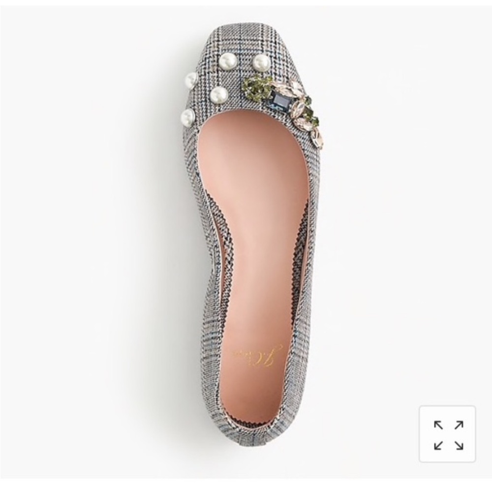 J. Crew SALLY Poppy BALLET Pearls EMBELLISHED PLAID Flats Black Shoes 7.5 - Picture 3 of 8
